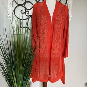 ADDED DIMENSIONS Size 1X Orange Open Knit Cardigan